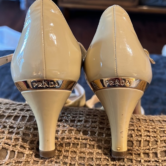 Prada Patent Leather Tan T Strap Heels - Picture 3 of 11